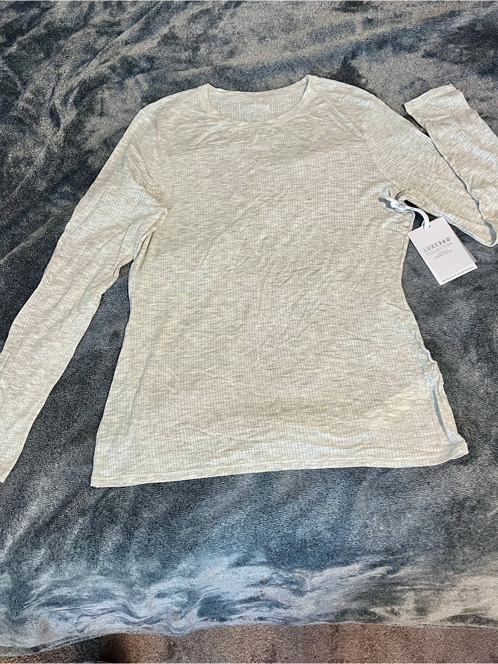 Fabletics Luxe360 Rib Long-Sleeve Top Large Ivory Heather Gym Workout Yoga